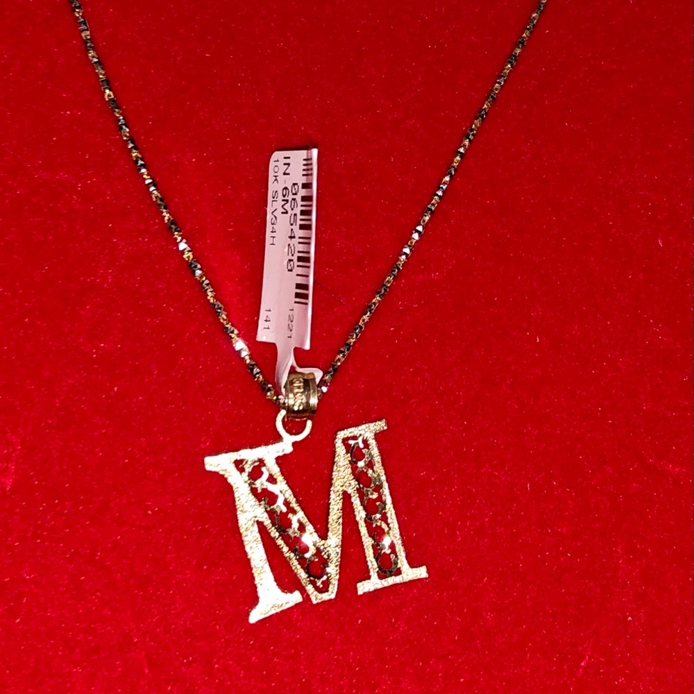 10k solid gold diamond cut M initial pendant, Real gold NOT plated, best gift